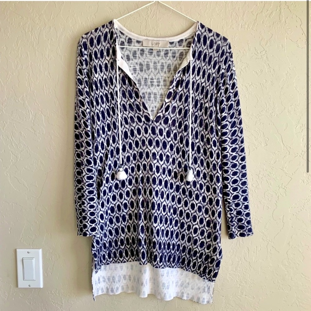 Loft Lightweight Cotton Sweater Navy Blue and White Coastal